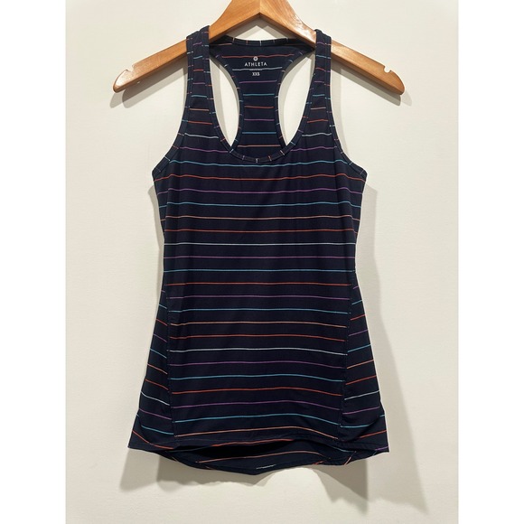 Athleta Tops - Athleta Womens XXS Navy Multi Stripe Racerback Tank Top with Built-in Shelf Bra